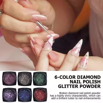 Набор из 6 цветов пудры для ногтей Голографические блестки для ногтей Блестящие пудры для ногтей Украшения для ногтей Идеально подходят для красивых ногтей 7