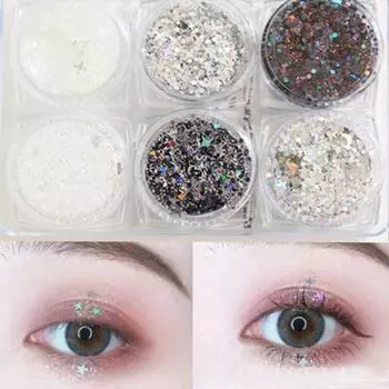 Набор из 6 гелевых блесток Dainatori Eye Pearl Glitter Gel, 1 шт., черные серебристые блестки
