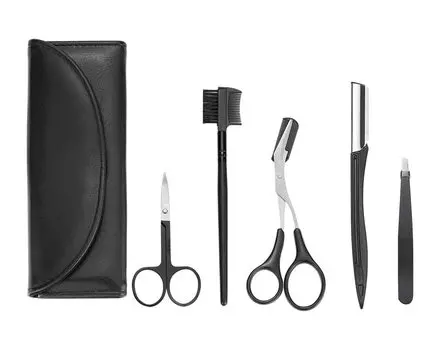 Набор из 6 инструментов для бровей Digital Land Eyebrow Care Pro, черный футляр [в комплекте с местом для хранения]