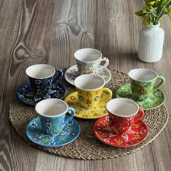Набор из 6 кофейных чашек с разноцветной плиткой