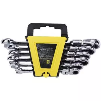 Набор из 6 комбинированных трещоточных ключей с поворотной головкой и 72 зубьями – Хромованадиевая сталь, Реверсивный трещоточный рожковый и накидной ключ