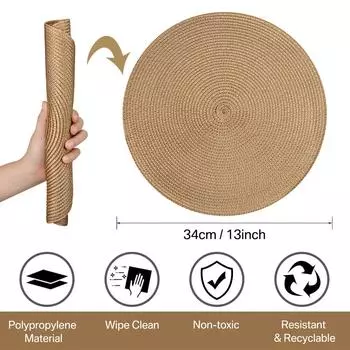 Набор из 6 круглых плетеных салфеток 34 см, салфетки для обеденных столов, плетеные моющиеся нескользящие салфетки на Рождество и Хэллоуин 34x34cm