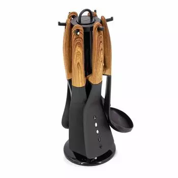 Набор из 6 кухонных принадлежностей с деревянной ручкой + вращающаяся подставка cf-ut02 Mixed CHEFFINGER 0.750 коричневый