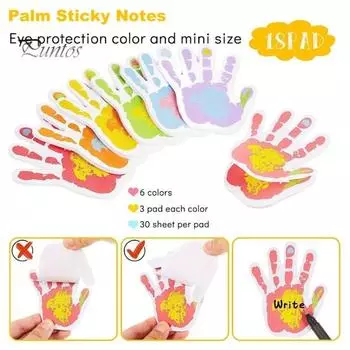 Набор из 6 липких заметок для ладони, 30 листов/блокнот, самоклеящиеся заметки для детей, для школы, офиса, розового, зеленого, желтого, синего цветов Sets