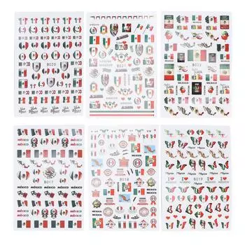 Набор из 6 листов с наклейками для дизайна ногтей с мексиканским флагом, самоклеящиеся наклейки для ногтей, украшение для салона