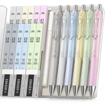 Набор из 6 механических карандашей Four Candies KL218, острый грифель HB 2B, ластик, канцелярские принадлежности, офисные принадлежности, милый, простой чёрный