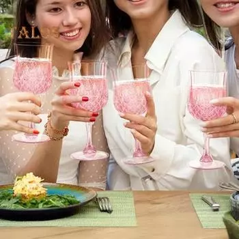 Набор из 6 пластиковых бокалов для вина с имитацией ромбовидной текстуры, розовые пластиковые бокалы для коктейлей и шампанского, 90 мл, не содержащие бисфенол-А, многоразовые небьющиеся стаканы для 6pcs