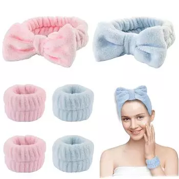 Набор из 6 повязок на голову и браслетов для мытья лица для занятий йогой и спортом, макияжа и душа
