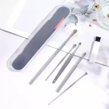 Набор из 6 предметов из нержавеющей стали для удаления ушной серы, двухголовые спиральные чистящие инструменты, кюретка, ложка для ухода