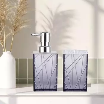 Набор из 6 предметов из прозрачного акрила для ванной комнаты. Небьющийся дизайн. Легко чистится. В комплект входит дозатор для мыла. Держатель для зубных щеток. Чашка. Мыльница. Туалетная щетка. чёрный