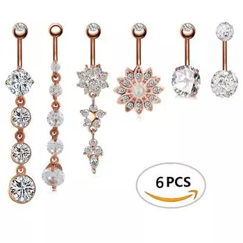Набор из 6 предметов из вермикулита, пупочный гвоздь, Австралия, пупок живота, пряжка пупка живота, прокол ювелирных изделий серебряный