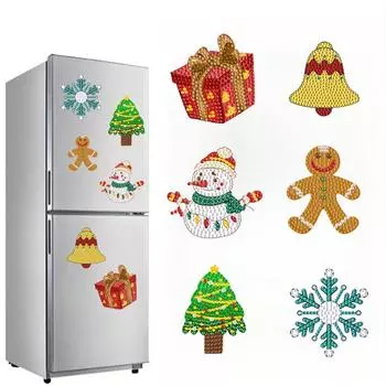 Набор из 6 рождественских магнитов на холодильник с алмазной живописью, набор магнитов для самостоятельной алмазной живописи для декора почтового ящика на холодильник 6ocs
