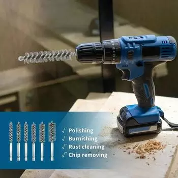 Набор из 6 щеток для очистки из нержавеющей стали 1/4 с шестигранным стержнем и витой проволочной щеткой для ударного гайковерта(8/10/12/15/17/19 мм)