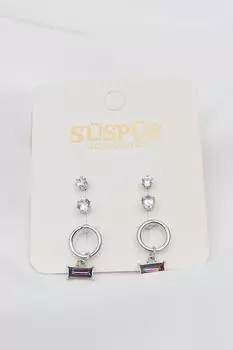 Набор из 6 серег серебряного цвета с подвеской из одного камня