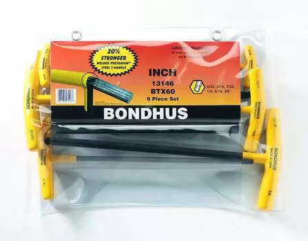 Набор из 6 шариков черного цвета BTX60 [BONDHUS] с Т-образной ручкой и шестигранной головкой, окрашенный, (5/32, 3/16, 7/32, 1/4, 5/16, 3/8 дюйма) №13146
