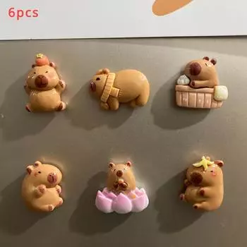 Набор из 6 шт. мультяшных магнитов на холодильник с тематикой животных капибар. Милые, забавные, декоративные магниты на холодильник. Декоративная доска для записей.