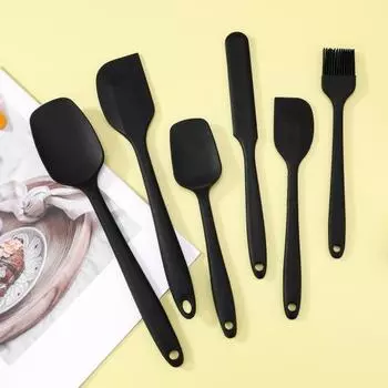 Набор из 6 силиконовых лопаток, термостойкая, без бисфенола А, лопатка для соскабливания выпечки, кулинария, пищевая кухонная утварь с силиконовой щеткой, инструменты для выпечки чёрный