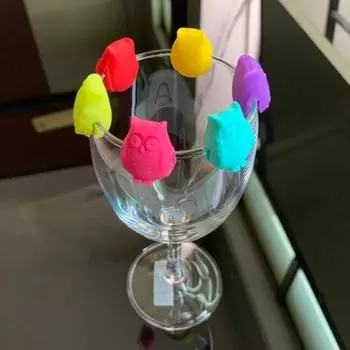 Набор из 6 симпатичных силиконовых маркеров для бокалов с красным вином в виде совы