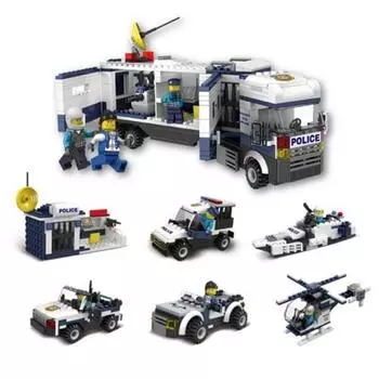 Набор из 6 совместимых с LEGO кубиков штаб-квартиры полиции Летстой, разные цвета