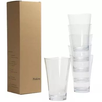 Набор из 6 стаканов Plakira Unbreakable Glasses объемом 470 мл, пригодных для использования в микроволновой печи, для посудомоечной машины, изготовлен в Японии, для детских и домашних вечеринок, милый, стильный, прозрачный, набор из 6 стаканов для пива