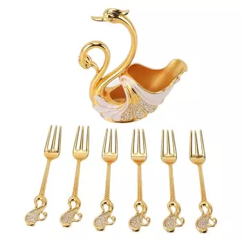 Набор из 6 вилок, пригодных для мытья в посудомоечной машине, изысканные металлические вилки с подставкой для фруктов, десертов, тортов, золотого цвета разноцветный