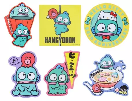 Набор из 6 виниловых наклеек Hangyodon Die Cut (Парашют, веревка, Hello Kitty 50-я годовщина Круг, приветствия, секрет, Рамен) приблизительно. 8 см Маленькая Планета