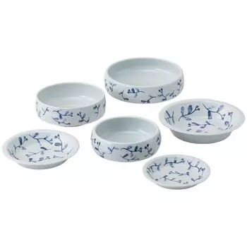 Набор из 6 вкладывающихся тарелок и мисок Saikai Pottery Hasami Ware Набор посуды Миски Тарелки Миски для тушения Мини-миски Маленькие тарелки Боковые тарелки Микроволновая печь синий