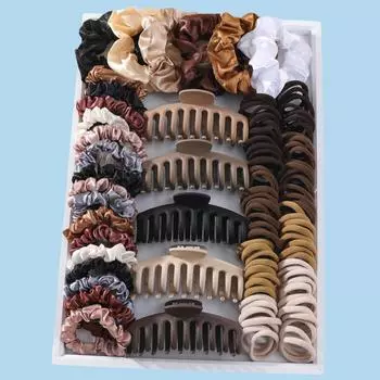 Набор из 79 предметов для волос для женщин Модные резинки для волос Держатели для хвостика Сатиновые резинки С большими зажимами-крабами Резинки для волос для девочек