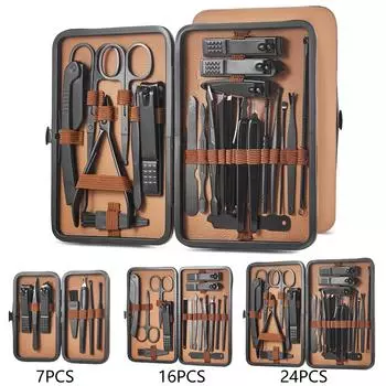 Набор из 7-24 инструментов для кусачек для ногтей, маникюрный инструмент для педикюра, триммер для бровей, средства по уходу за лицом, инструменты для ухода за руками и ногами коричневый