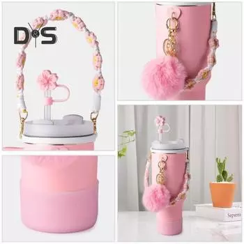 Набор из 7 аксессуаров для стаканов объемом 30/40 унций, силиконовая ручка, ремешок, чехол для ботинка, брелок, подвески, не содержащие бисфенол-А, многоразовые декоративные подарки на Рождество розовый