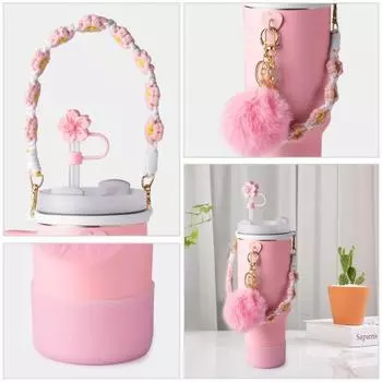 Набор из 7 аксессуаров для стаканов объемом 30/40 унций, силиконовая ручка, ремешок, чехол для ботинка, брелок, подвески, не содержащие бисфенол-А, многоразовые декоративные подарки на Рождество розовый