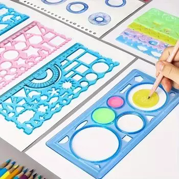 Набор из 7 геометрических шаблонов для рисования, пластиковые трафареты премиум-класса, линейки для искусства, дизайна, архитектуры, разнообразные формы для творческих проектов 7pcs mixed color