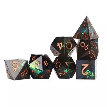 Набор из 7 игральных костей из полиэдра, цветные игральные кости из смолы с цифрами для настольной игры, черный цвет