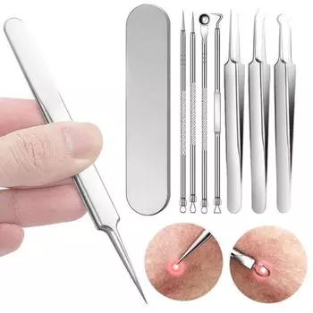 Набор из 7 инструментов для удаления черных точек из нержавеющей стали, набор игл для удаления черных точек на лице, носу, акне, для профессионального удаления белых угрей 7pcs