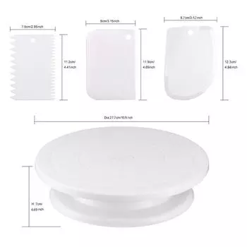 Набор из 7 инструментов для украшения тортов, включая пластиковый вращающийся стол для торта, разглаживатель глазури/лопатка для выравнивания тортов 0814