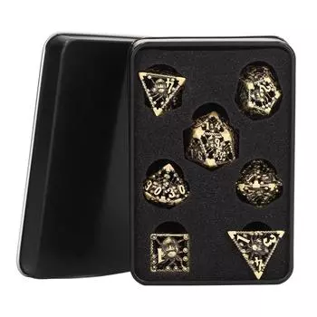 Набор из 7 многогранных игральных костей, полые металлические резные, невыцветающие, с закругленными углами, износостойкие для настольных игр