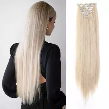 Набор из 7 предметов, 24-дюймовые длинные прямые синтетические шиньоны на заколках для наращивания волос, натуральный вид для женщин, повседневного использования