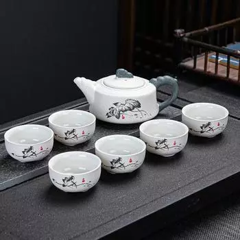 Набор из 7 предметов, керамический, глазурованный, в виде снежинки, чайный сервиз для кунг-фу, подарочная коробка, набор, пункты продаж на мероприятия, обмен на рекламу, небольшие подарки 01 белый