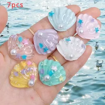 Набор из 7 разноцветных магнитов на холодильник с перламутровыми ракушками - милые декоративные магниты на холодильник и доску с морскими звездами и жемчужными акцентами