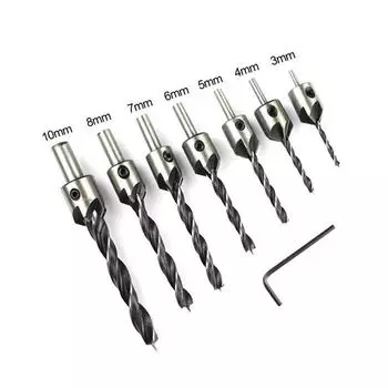 Набор из 7 регулируемых трехгранных сверл-зенкеров для деревообработки