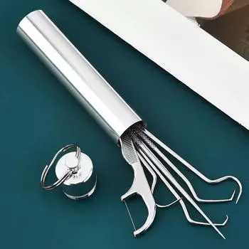 Набор из 7 зубочисток из нержавеющей стали, портативные инструменты для чистки полости рта, зубная нить, артефакт, поход на природу, многоразовая зубочистка