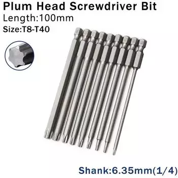 Набор из 8/10 шт. 1/4 100 мм магнитных бит Torx для электрической отвертки, высококачественная отвертка Torx T8-T40