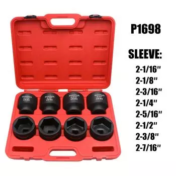 Набор из 8 больших ударных головок 3/4 дюйма, привод 3/4 дюйма, стандартные размеры SAE от 2-1/16 дюйма до 2-1/2 дюйма, хромомолибденовая сталь Cr-Mo