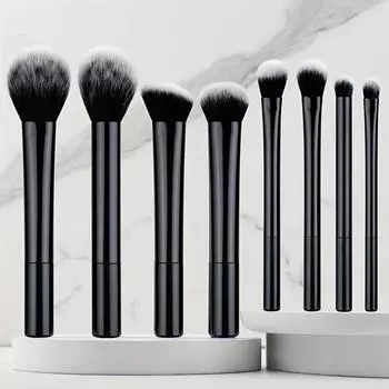 Набор из 8 кистей для макияжа Sky Black - супермягкие щетинки из полиэстера, эргономичный акриловый стержень, без запаха, для всех типов кожи, Makeup Brush Set