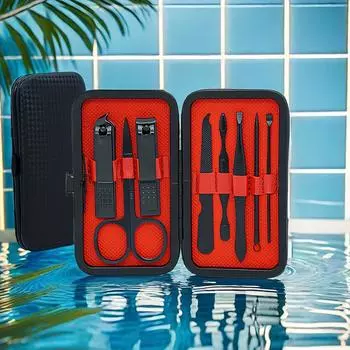 Набор из 8 кусачек для ногтей из нержавеющей стали с футляром - профессиональный набор для маникюра и педикюра, кусачки для кутикул, кусачки для ногтей на ногах, прямой край