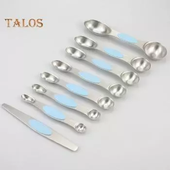 Набор из 8 мерных ложек из нержавеющей стали, магнитная двухсторонняя плоская ложка для сухих жидких ингредиентов, чайная ложка, столовая ложка для кухни, ресторана, пекарни синий