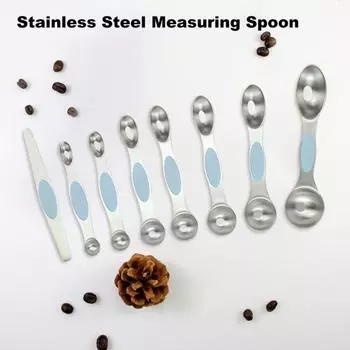 Набор из 8 мерных ложек из нержавеющей стали, магнитная двухсторонняя плоская ложка для сухих жидких ингредиентов, чайная ложка, столовая ложка для кухни, ресторана, пекарни зелёный