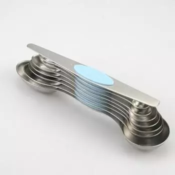Набор из 8 мерных ложек из нержавеющей стали, магнитная двухсторонняя плоская ложка для сухих жидких ингредиентов, чайная ложка, столовая ложка для кухни, ресторана, пекарни синий