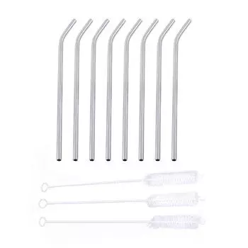Набор из 8 металлических трубочек для питья напитков из нержавеющей стали с 3 многоразовыми щетками для чистки