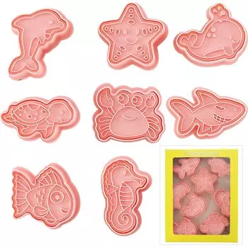 Набор из 8 пластиковых формочек для печенья в виде животных, 3D-формочки для печенья, симпатичная форма для помадки, форма для печенья, принадлежности для резки сладостей, кондитерских изделий (Море